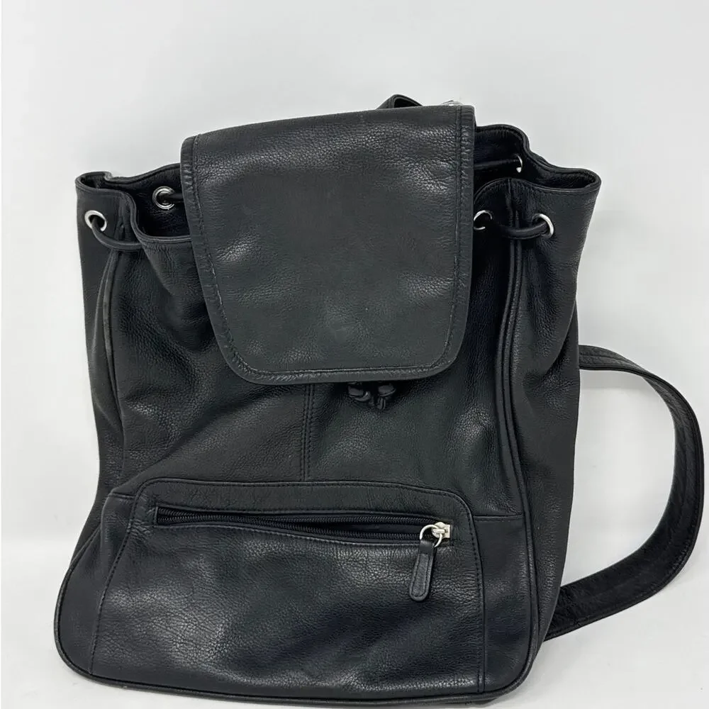 Vintage Wilson Black Leather Drawstring Backpack